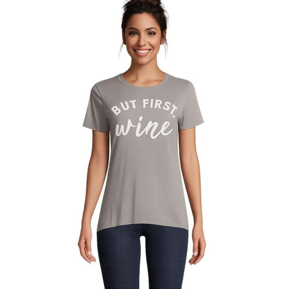 But First Wine T Tee Shirt Top Gray Women's Woman's Extra Extra Large